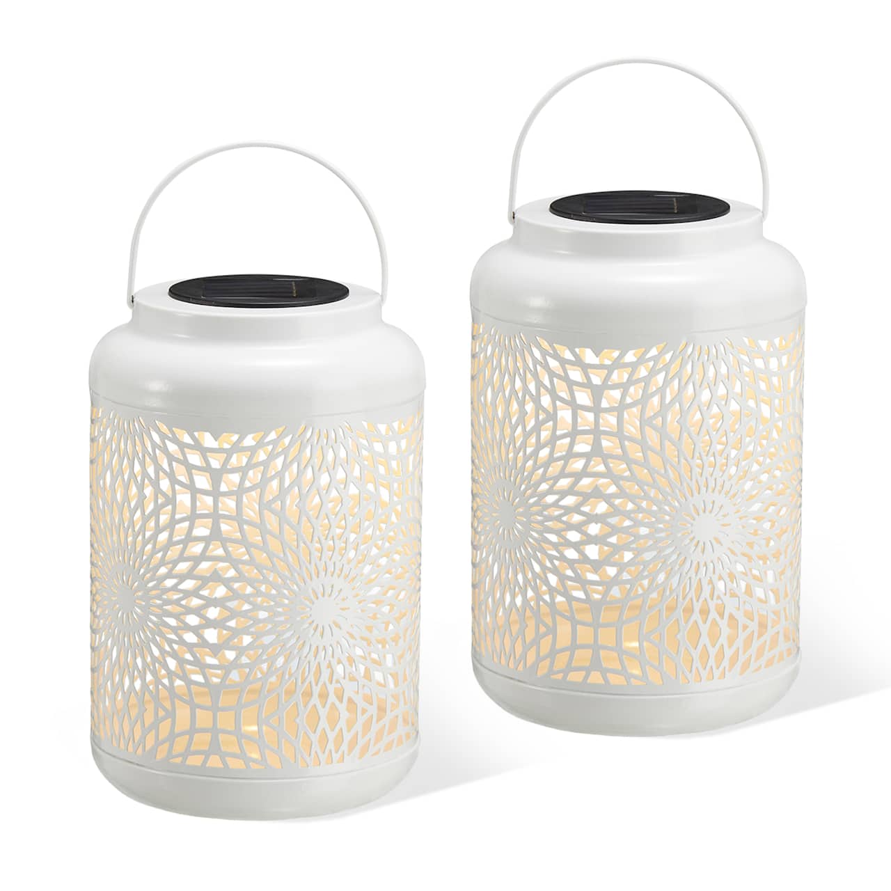 Glitzhome® 8.75" Metal Cutout Solar Powered Hanging Lantern Set